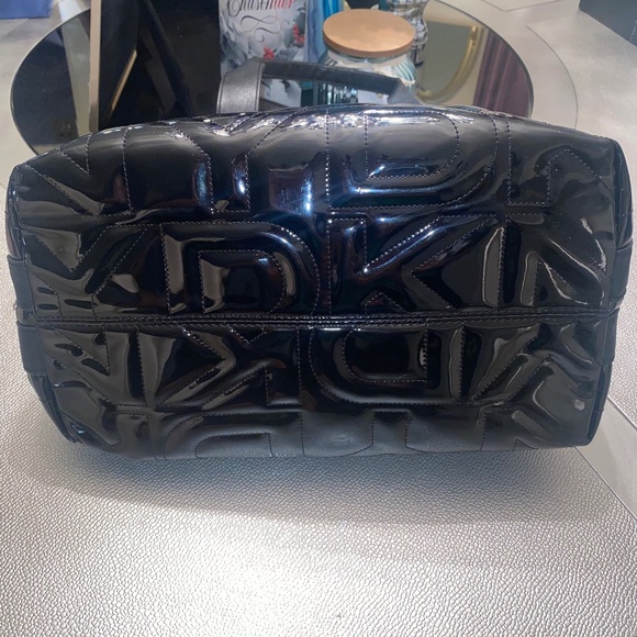 DKNY Black Patent Leather Logo Small Satchel Shoulder Bag - Picture 6 of 9